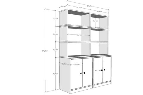 LEKSA 4 KAPAKLI RAFLI KİTAPLIK 130 CM BEYAZ KTP-1291-Ç