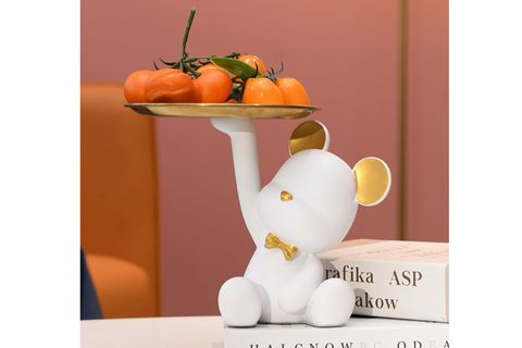 TABAK TUTAN AYICIK BİBLO SUNUMLUK, BEYAZ