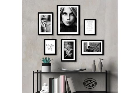 GİRL ALTILI POSTER PANO SETİ, ÇERÇEVELİ, SİYAH BEYAZ