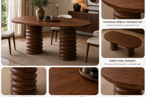 STAR OVAL MUTFAK MASASI, CEVİZ, 160 CM