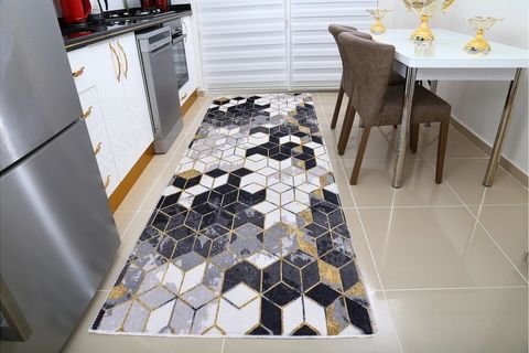 YIKANABİLİR SİYAH PETEK DESEN HALI 100X150