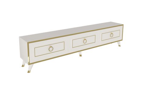SONA 180 DOLAPLI MODERN TASARIM TV ÜNİTESİ, BEYAZ GOLD BANT - SONA180