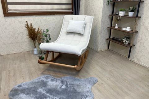 ASEDİA MİSKİN SALLANAN SANDALYE, KREM, AHŞAP, NATUREL AYAK