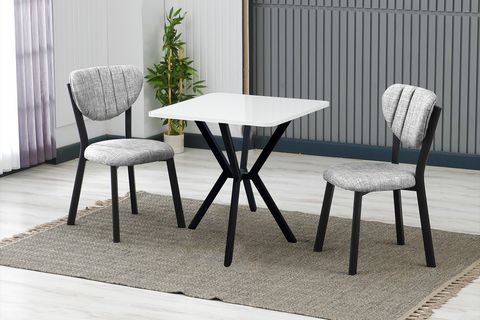 ELİS MUTFAK MASA TAKIMI, 2 SANDALYE, SİYAH, 70X70 CM, GRİ