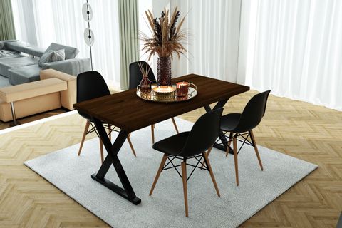 WOODESK DÜDEN MASİF SANDALYELİ MASA TAKIMI, CEVİZ RENK, 140X70, CPT7450-140