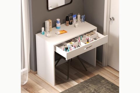 ARYA NOVELLA BÖLMELİ ORGANİZER ÇEKMECELİ MAKYAJ MASASI, BEYAZ, KULPLU