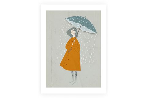 ŞEMSİYELİ KIZ TABLO, BEYAZ ÇERÇEVE, 18X24