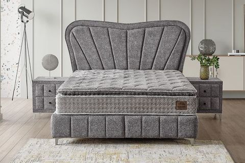 ELEGANT BAZA BAŞLIK YATAK SETİ, GRİ, 160X200