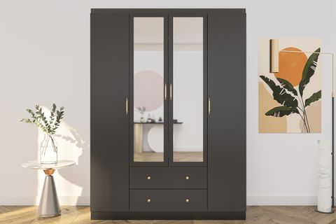 SALUT AYNALI GARDIROP, 4 KAPAK 2 ÇEKMECE, ANTRASİT