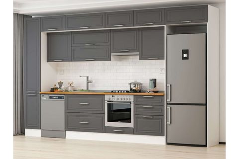 ALVİNKA 390X240 CM KLASİK MEBRAN MUTFAK DOLABI, MBB E90B40S60 1 MEBRAN ANTRASİT SUNTALAM