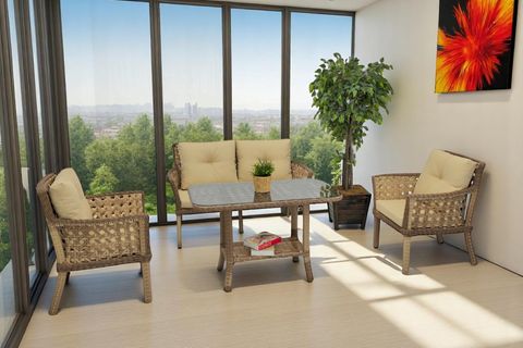 MOVA RATTAN BAHÇE MOBİLYASI, AÇIK KAHVE, 2+1+1