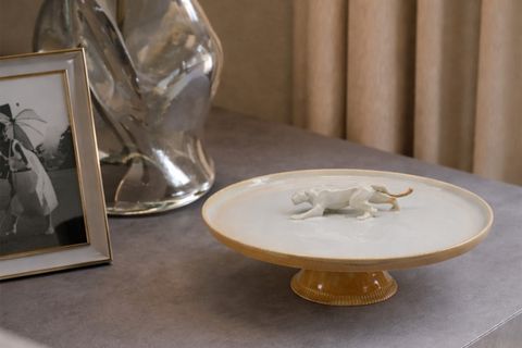 AYAKLI PANTER FİGÜRLÜ SUNUM TABAĞI, KOTON KREM