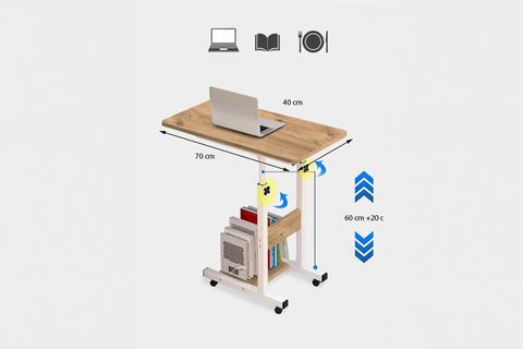 YÜKSEKLİK AYARLI YATAK SEHPASI, ATLANTİK ÇAM BEYAZ, 70X40