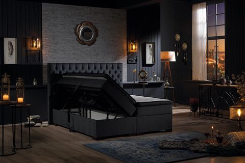 LEİLA KUMANDALI BAZA BAŞLIK YATAK SETİ, ANTRASİT, 160X200