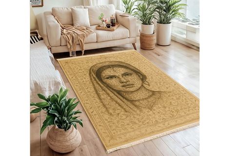 ETNİK PORTRE DESENLİ BEJ HALI, DOKUMA TABAN HALI, 330 YNG, 100X150 CM