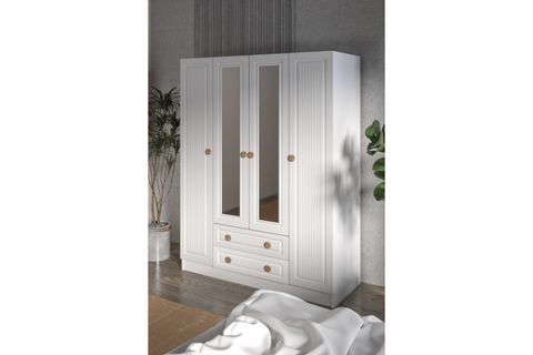 VENÜS ÇİZGİLİ MDF KAPAK ÇEKMECELİ AYNALI GARDROP