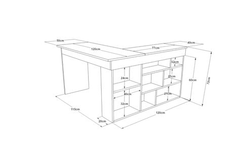 ROBİN HOME BOSTON KİTAPLIK RAFLI L OFİS TAKIMI, BAROK ANTRASİT