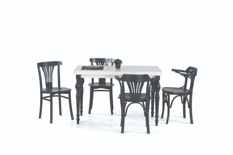 DAMLA SABİT MASA VE DEKOPAJLI SANDALYE TAKIMI, BEYAZ ANTRASİT, 125X80