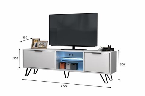 KASTER LED AYDINLATMALI METAL AYAKLI TV ÜNİTESİ, BEYAZ, 170 CM