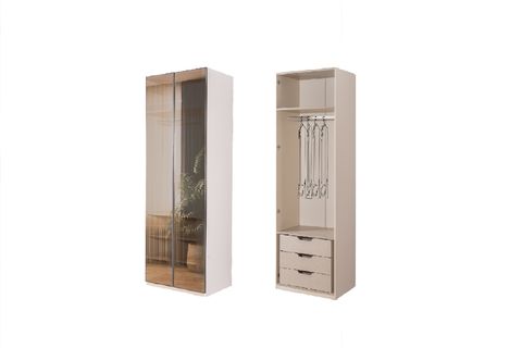 TRESS GARDIROP 2 KAPAKLI ÇEKMECE MODÜL, REFLEKTE BRONZ CAM