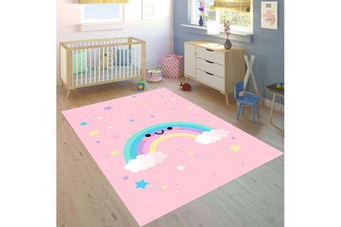 HAYALİM HOUSE PEMBE YILDIZ GÖKKUŞAĞI KIZ ÇOCUK ODASI HALISI 120X175