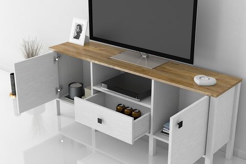 VENEZİA 2 KAPAK 1 ÇEKMECE TV ÜNİTESİ, ATLANTİK ÇAM WOOD BEYAZ, 150 CM