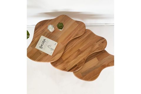 ZİGON BULUT SEHPA SETİ MASİF DOĞAL AHŞAP, ÜÇLÜ