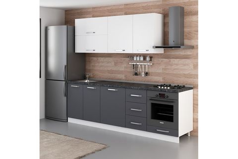 MİNAR  LİZA 255 CM MUTFAK DOLABI BEYAZ ANTRASİT 255-A6