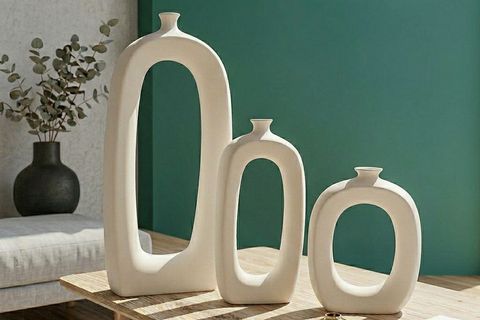 İSKANDİNAV DELİKLİ VAZO, ÜÇLÜ SET, BEYAZ