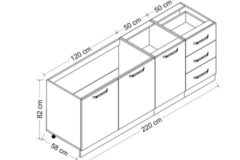 MİNAR 220 CM MUTFAK DOLABI BEYAZ DORE 220-D1-ALT MODÜL