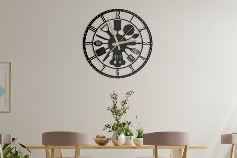 DEKORATİF TÜRKÇE RAKAMLI METAL MUTFAK SAATİ 60 CM
