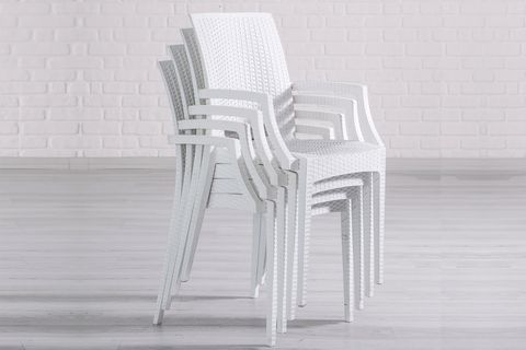 SANDALİE RATTAN LARGE KOLLU BAHÇE MASA TAKIMI, BEYAZ