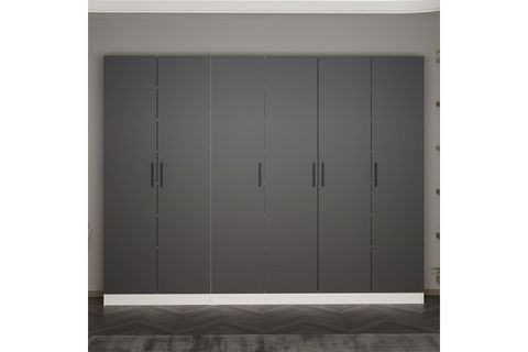 KALE 210 CM 6 KAPAKLI 4B RAF PORTMANTO, BEYAZ ANTRASİT