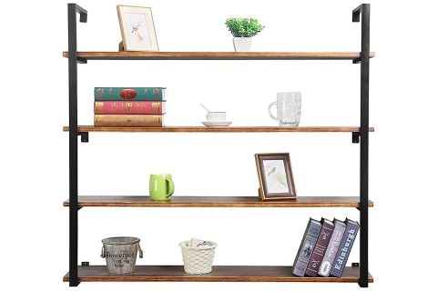 TASNİA SİYAH METAL AHŞAP DUVAR RAFI 120 CM 4 KATLI