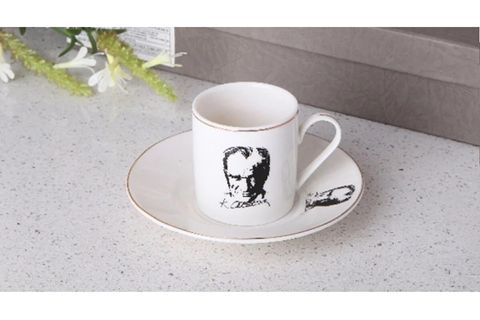 ATATÜRK TEMALI 6 KİŞİLİK KAHVE FİNCANI TAKIMI, PORSELEN