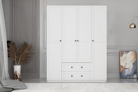SANDAL GARDIROP, 4 KAPAKLI 2 ÇEKMECELİ, BEYAZ, ÇITALI, 140CM249