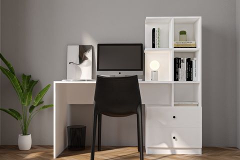Hari Kitaplıklı Çalışma Masası, Beyaz