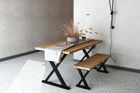 WOODESK ARDIÇ MASİF BANKLI YEMEK MASASI TAKIMI, NATURAL RENK, 180X80, CPT7683-180