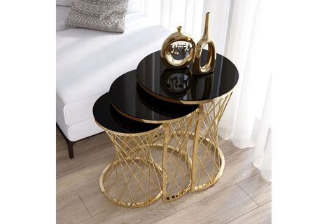 TUBİHOME HASIR C ZİGON SEHPA, GOLD METAL