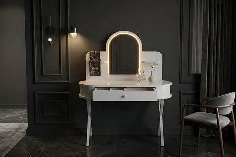 MİRA LED IŞIKLI MAKYAJ MASASI, BEYAZ, 110 CM