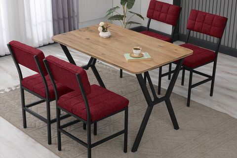 NOVA MUTFAK MASA TAKIMI, 4 SANDALYE, CEVİZ, 110X70 CM, BORDO