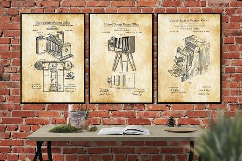 AHŞAP ÇERÇEVELİ VİNTAGE TABLO SETİ, CAMERA, 50X70