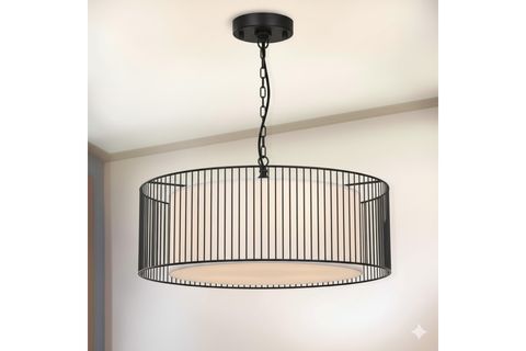 SERPİL SİYAH KAFES BEYAZ KUMAŞ AVİZE, 50 CM