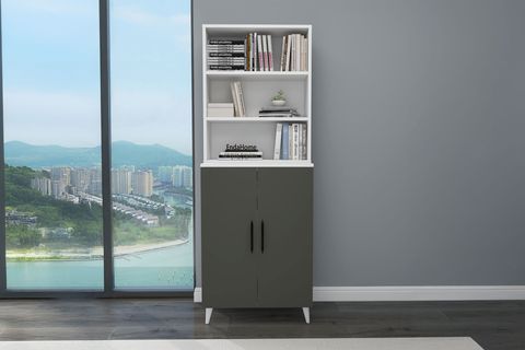 ORAS KLASİK KİTAPLIK, ANTRASİT BEYAZ, 6 RAFLI