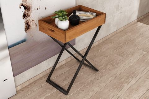 WOODESK RİO AHŞAP TEPSİ YAN SEHPA CPT2009-50, TİK RENK, 50X30