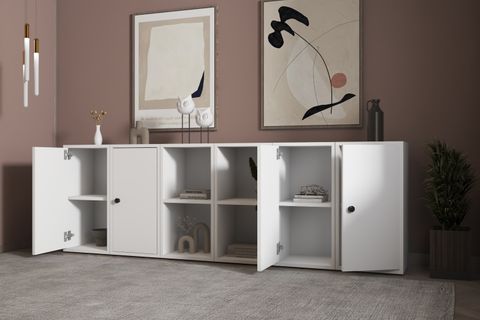 CONSOLA EVA 4 KAPAKLI 4 RAFLI MODERN TASARIM BEYAZ KONSOL HVV-KNS-1005