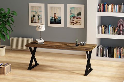 WOODESK RIHTIM MASİF CEVİZ RENK 200X80 YEMEK MASASI CPT7313-200