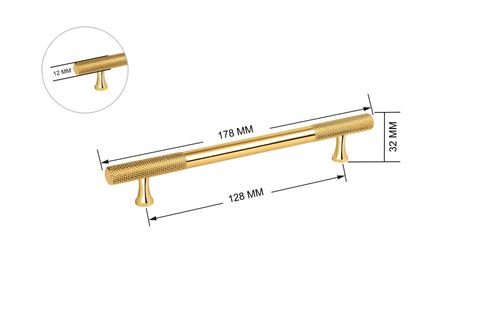 ZİRVE APEX ALÜMİNYUM KULP, ALTIN, 128 MM
