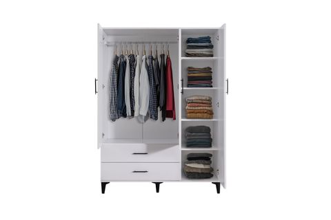 BLESK AYNALI ÇEKMECELİ GARDIROP, BEYAZ, 3 KAPAKLI
