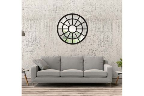 DFN WOOD YUVARLAK PENCERE DUVAR AYNASI, SİYAH, 90X90